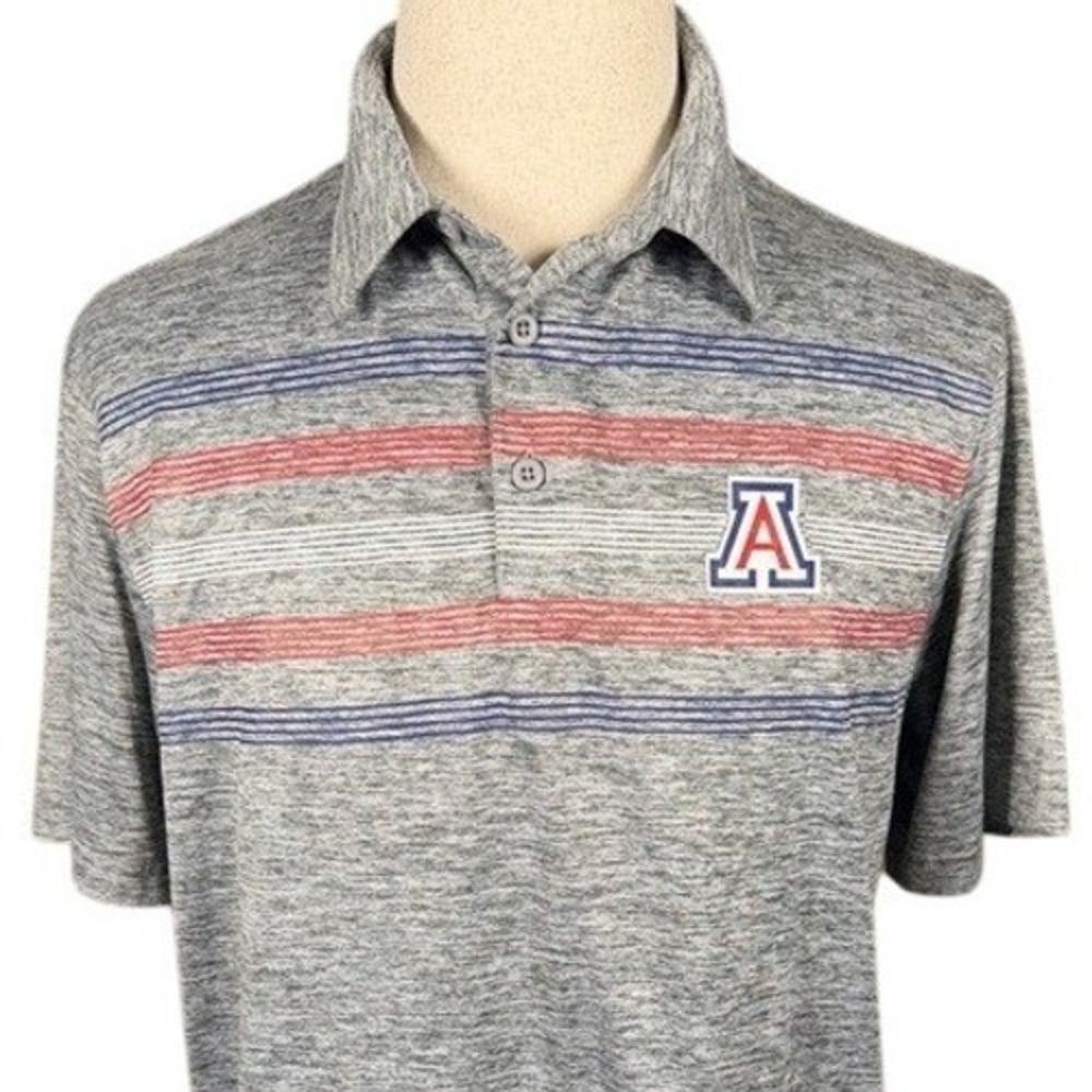 Arizona Wildcats Captivating Mens Polo Shirt Grey Striped‎ NCAA Size Large